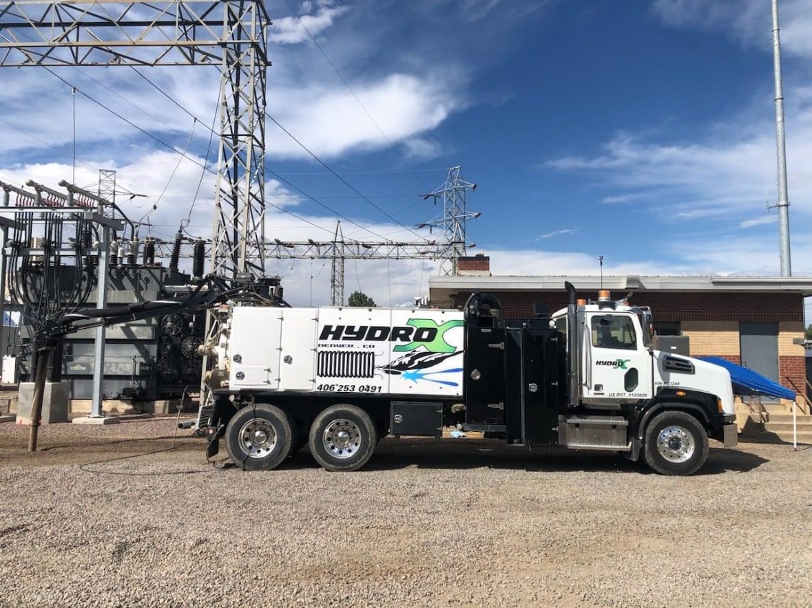 Hydrox hydrovac truck at an electrical substation